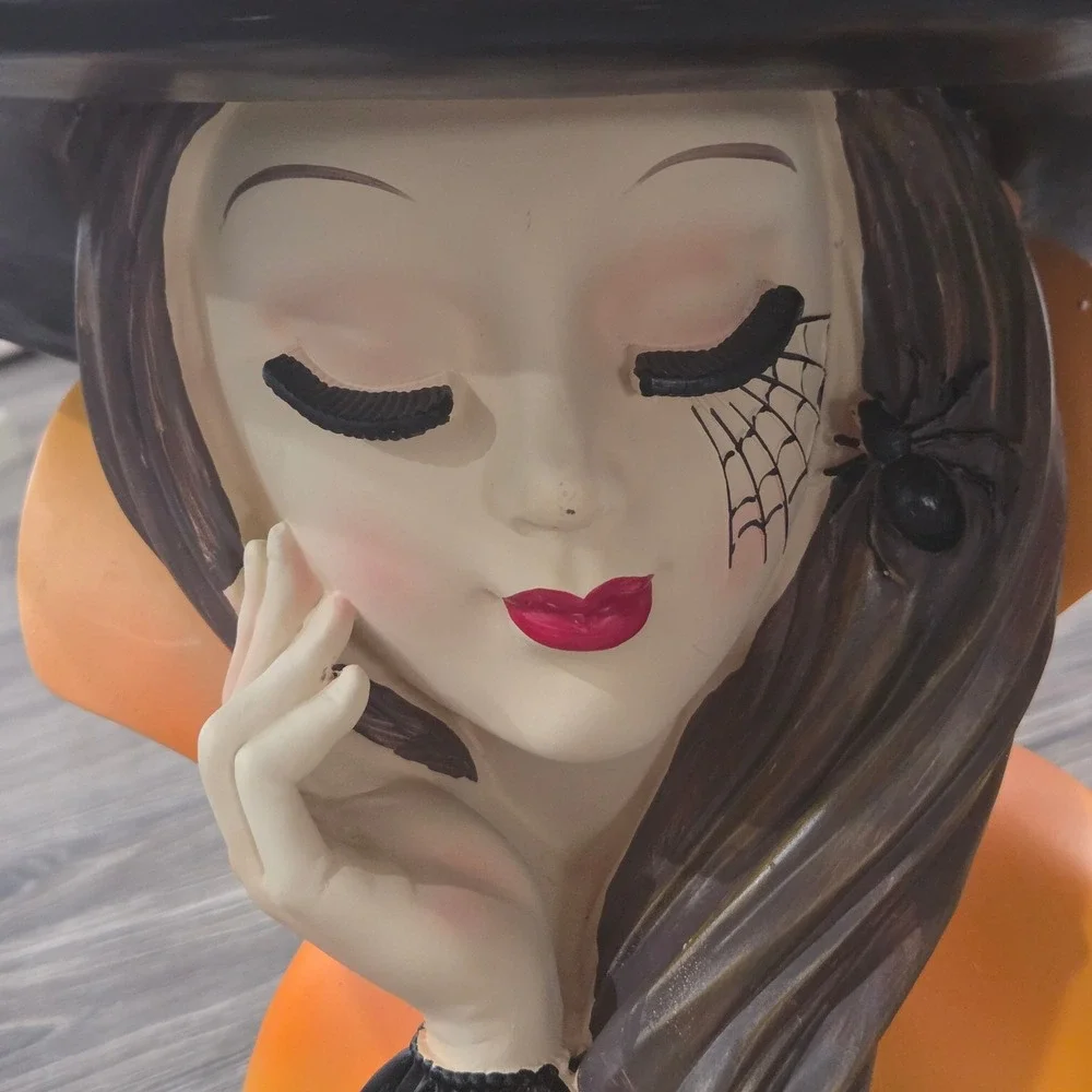 Bella Lux Glam Witch Lady Head Bust Halloween Decor Orange Black Large NEW